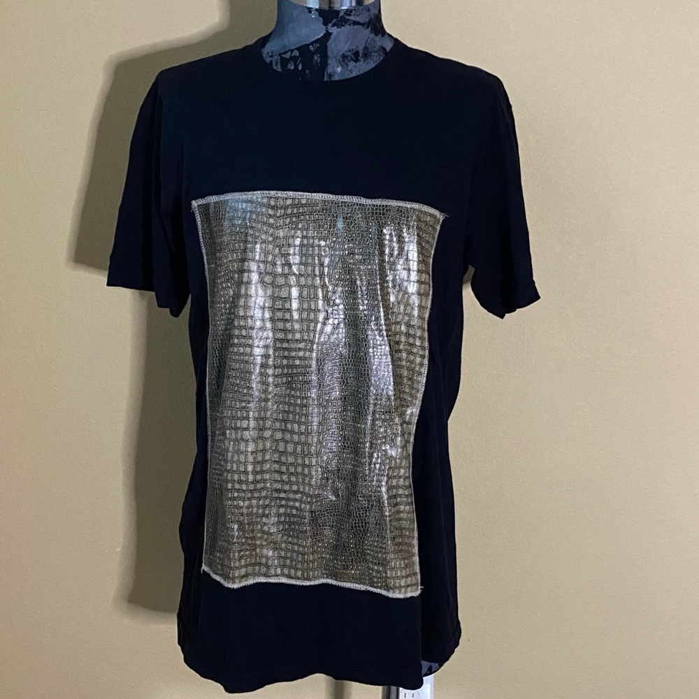 Hip & Bone Black Faux Croc Leather Box T-shirt Size L